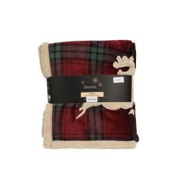 Piros mintás poliészter flaneltakaró, hossz: 130 cm; szélesség: 170 cm; magasság: 1,5 cm