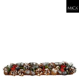 Holly piros asztaldísz mécsestartóval, hossz: 54; szélesség: 17; magasság: 10 cm