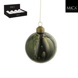Üveg márványhatású gömbdísz zöld színben, 8 cm