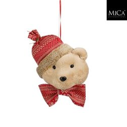 Maci alakú textil karácsonyfadísz barna színben, 16x9x20 cm