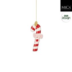 Cukorpálca alakú karácsonyfadísz piros színben, 4x2x9,5 cm