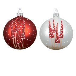 Üveg gombamintás gömbdísz vegyes színben, 8 cm, két változatban