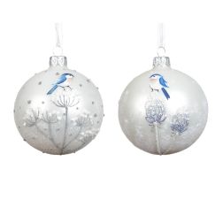 Üveg virág- és madármintás gömbdísz vegyes színben, 8 cm, két változatban