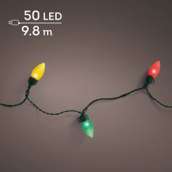 Lumineo Vintage XL LED f&eacute;nyf&uuml;z&eacute;r, t&ouml;bbsz&iacute;nű f&eacute;nnyel, 50 LED, 9,8 m, z&ouml;ld k&aacute;bellel