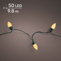 Lumineo Vintage XL LED f&eacute;nyf&uuml;z&eacute;r, l&aacute;gy arany t&oacute;nus&uacute; f&eacute;nnyel, 50 LED, 9,8 m, z&ouml;ld k&aacute;bellel