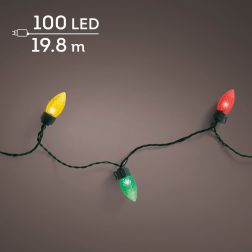 Lumineo Vintage XL LED f&eacute;nyf&uuml;z&eacute;r, t&ouml;bbsz&iacute;nű f&eacute;nnyel, 100 LED, 19,8 m, z&ouml;ld k&aacute;bellel
