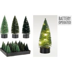 Zöld LED-es dekorfenyő, 6 melegfehér LED-del – műgyanta, fém, műanyag, 4 × 4 × 10 cm, több változatban