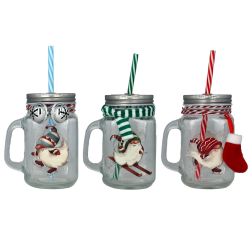 Karácsonyi manómintás szívószálas pohár, 450 ml, 10,5 × 7 × 13,5 cm, több változatban
