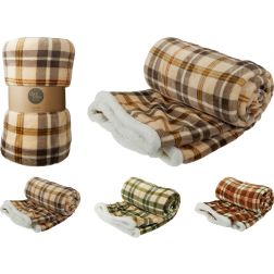 Textil kockás pléd sherpa béléssel, több színben