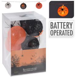 Halloween LED-fényfüzér raffiagömbökkel