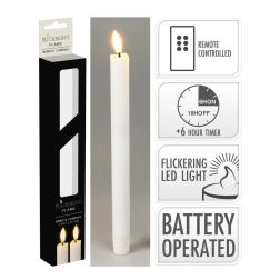 Fehér LED-szálgyertyaszett távirányítóval, 2 darab – műanyag, 2 × 25 cm