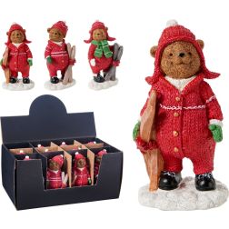 Síelő barna macifigura – műgyanta, 7 × 5 × 13,4 cm, több változatban