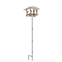 Esschert Design leszúrható fekete fém madáretető 24,5x24,5x131,4 cm, madármintával