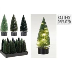 Zöld LED-es dekorfenyő, 10 melegfehér LED-del – műgyanta, fém, műanyag, 6 × 6 × 17 cm, több változatban