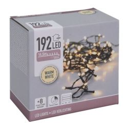 Elemes fényfüzér, 192 melegfehér LED, fekete kábel, 14,325 m világító szakasz; 50 cm bevezetőkábel